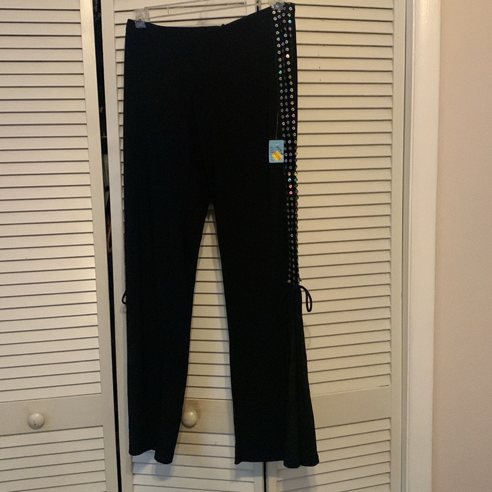 Bell bottom sequence trimmed dress pants